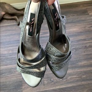Never worn! silver sparkly heels